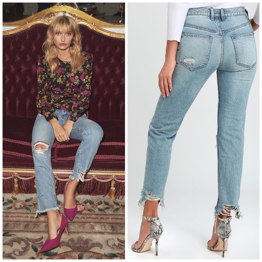 Free People chewed up mid rise jeans size 28